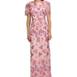 JS Collections Pink Multi Teigen Sequin Floral Column Gown